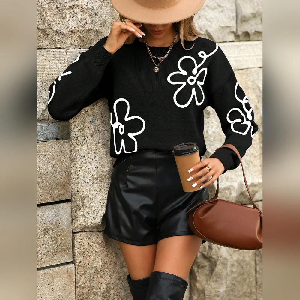 Floral Pattern Drop Shoulder Sweater - Picture 7 of 7